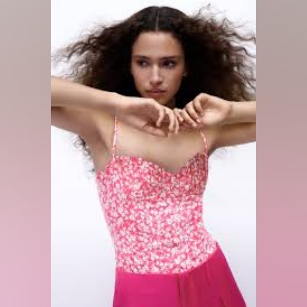 Zara Pink Floral Corset Bodysuit NWT, size XS